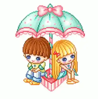 Animated Chibi Couple Under Umbrella