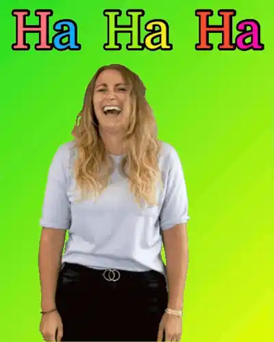 Laughing Woman with Animated 'Ha Ha Ha' Text