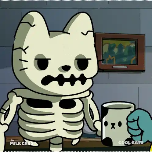 Cool Cats Skelecat Unimpressed with Coffee