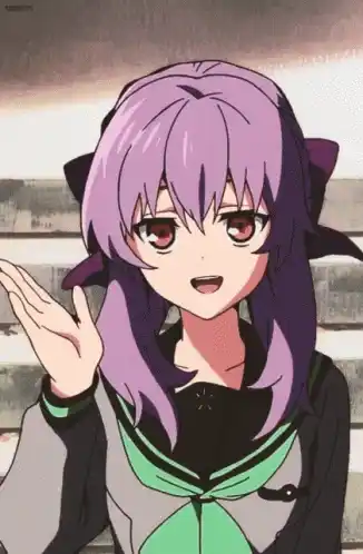 Anime Girl with Purple Hair Waving