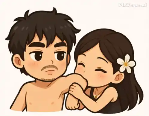 Cute Cartoon Couple Kissing & Love Bite