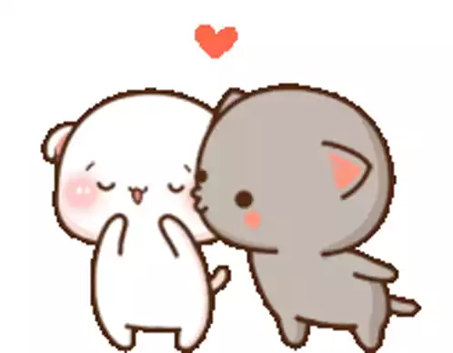 Cute Cartoon Cats Cheek Kiss