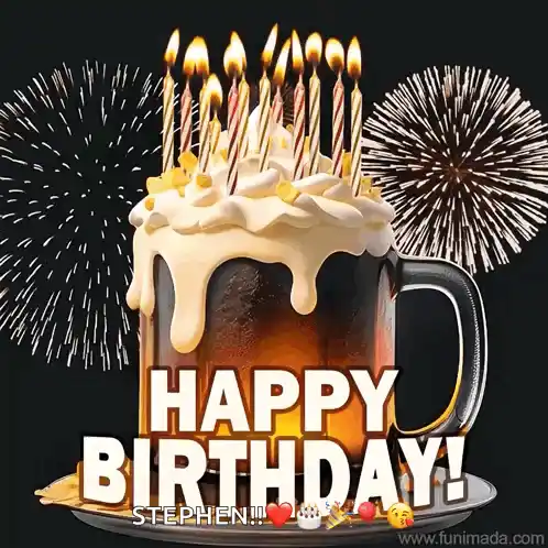 Happy Birthday Stephen! Beer Mug Cake & Fireworks