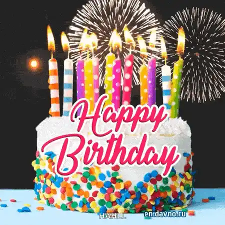 Happy Birthday Cake with Fireworks