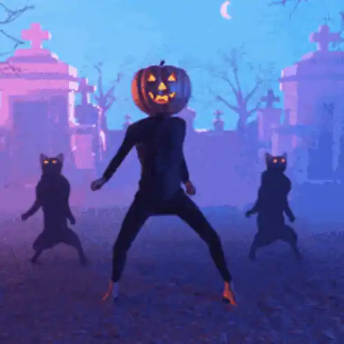 Dancing Pumpkin Head & Cats Halloween