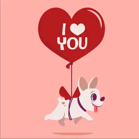 Happy Valentines Day Dog with I Love You Balloon