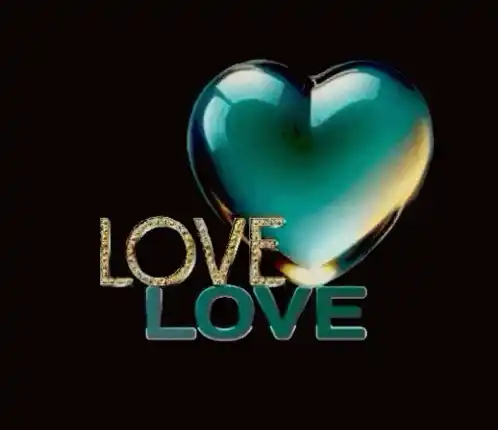 Shimmering Teal Heart with LOVE Text