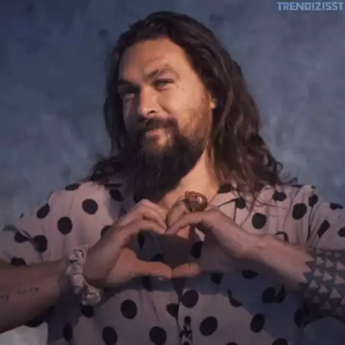 Jason Momoa Makes a Heart Shape with Hands
