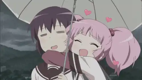 Cute Anime Girls Hugging Under Umbrella