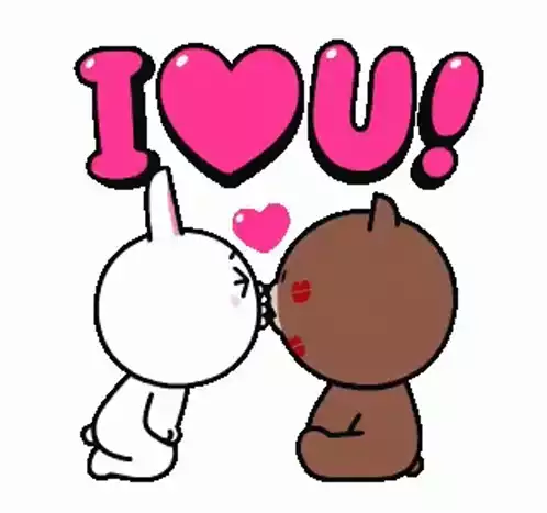 Cute Bunny and Bear Kiss: I Love You!