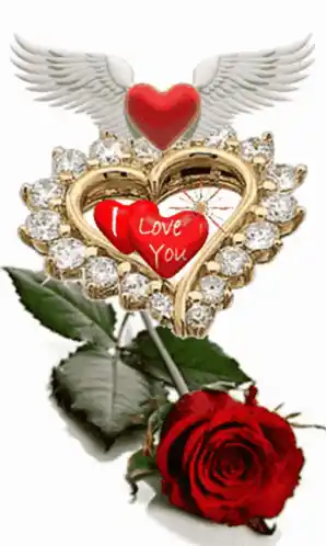Romantic 'I Love You' Heart with Rose and Wings