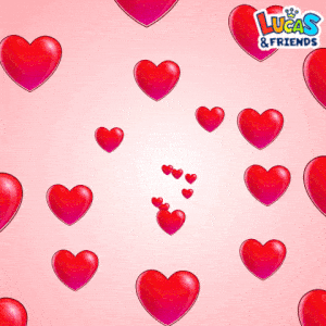Floating Red Hearts with Lucas & Friends