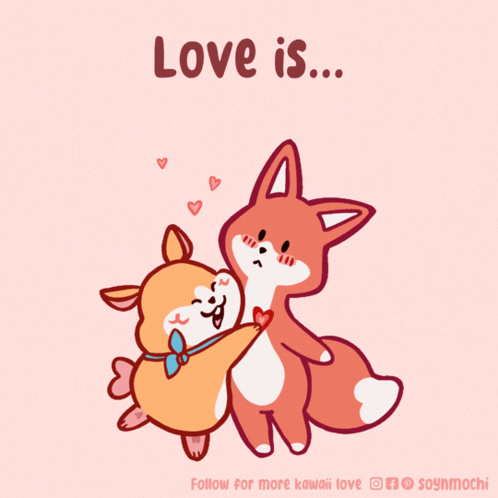 Love Is... Kawaii Fox and Hamster Hug