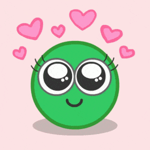 Green Pea Emoji with Love Hearts