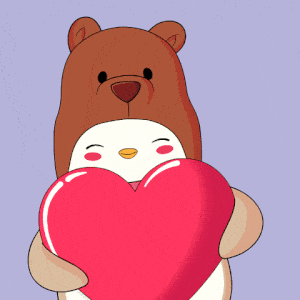 Cute Bear and Penguin Holding Heart
