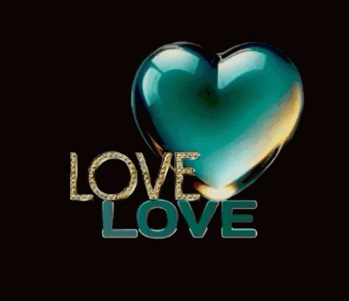 Shimmering Teal Heart with LOVE Text