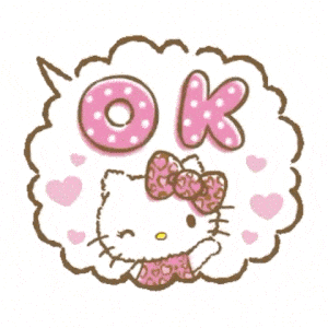 Hello Kitty says OK with pink hearts