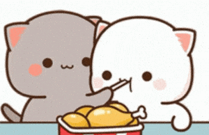 Cute Cartoon Cats Eating Chicken