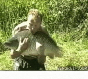 Man excited with giant fish