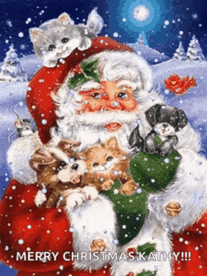 Santa Claus with Cats and Dogs for Christmas
