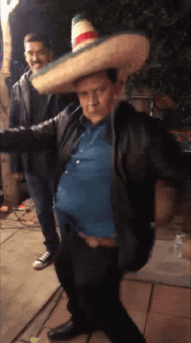 Man in Sombrero Doing a Funny Mexican Dance
