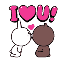 Cute Cartoon Characters Kissing: I Love You!
