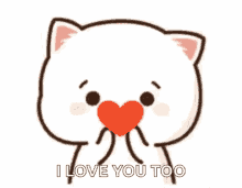 Cute Cat Holding Heart Says 'I Love You Too'