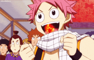 Natsu Happy and Excited with Fire