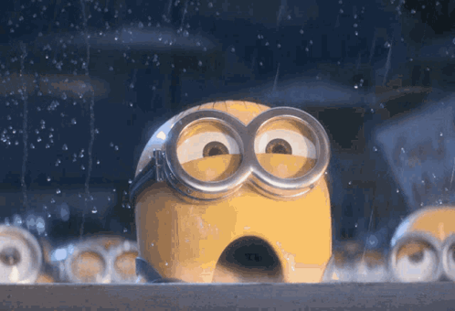 Minion Draws Heart on Rainy Window