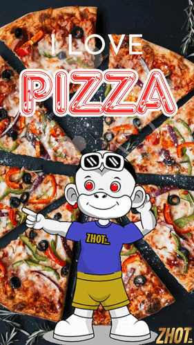 I Love Pizza Animated Monkey