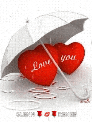 Love You Hearts Under Umbrella in Rain