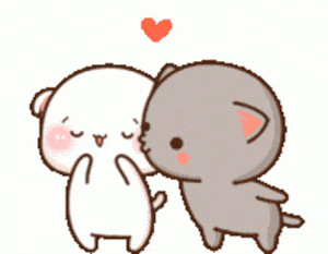 Cute Cartoon Cats Cheek Kiss