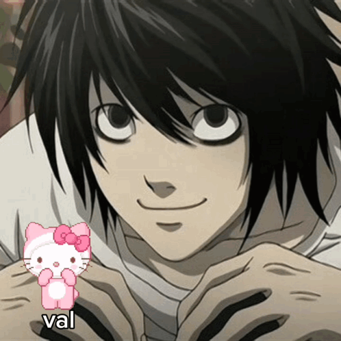 L Lawliet with Hello Kitty and 'val' overlay