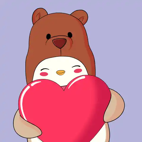 Cute Bear and Penguin Holding Heart