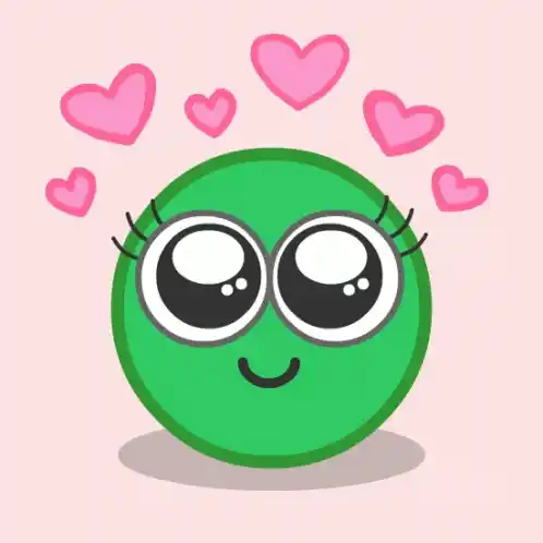 Green Pea Emoji with Love Hearts