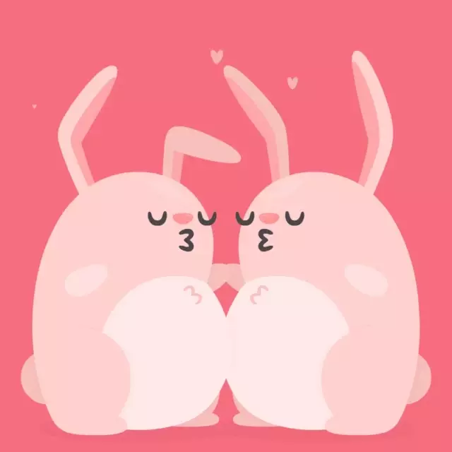 Pink Bunnies Kissing with Hearts