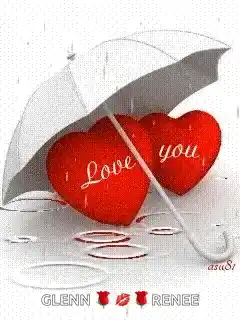Love You Hearts Under Umbrella in Rain