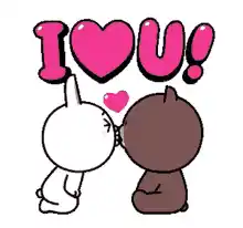 Cute Cartoon Characters Kissing: I Love You!