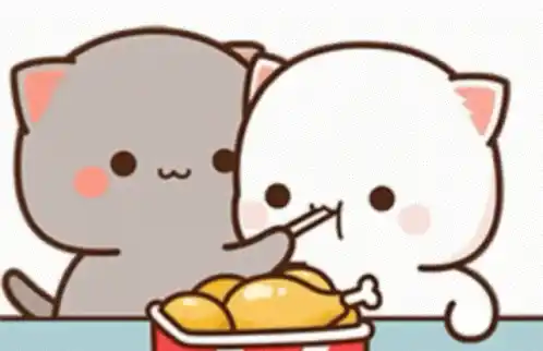 Cute Cartoon Cats Eating Chicken
