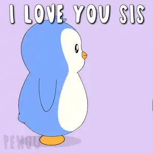 Penguin Sisters Hug: I Love You Sis